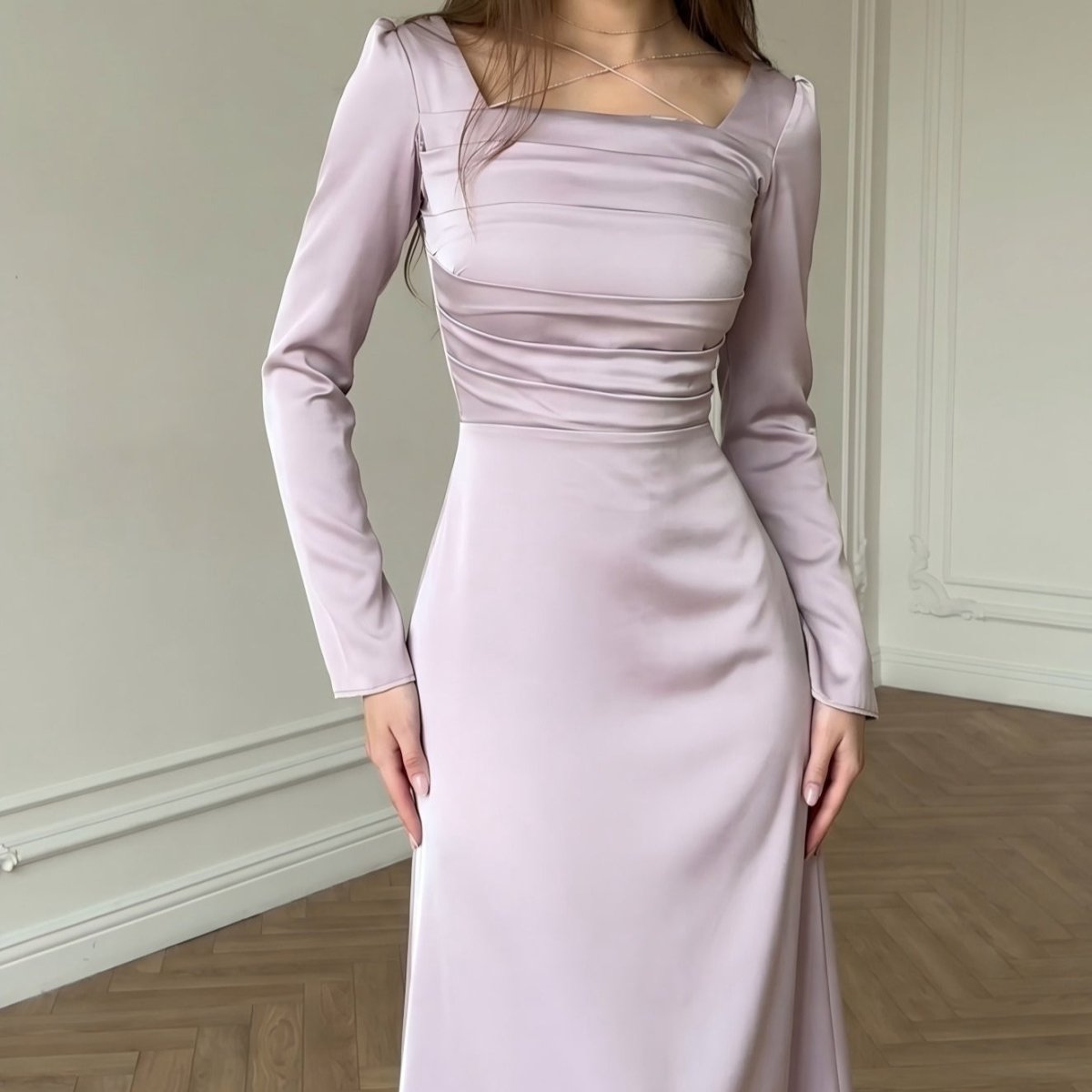 Ruched Bodice Satin Maxi Dress(MS446) - Mariam's Collection