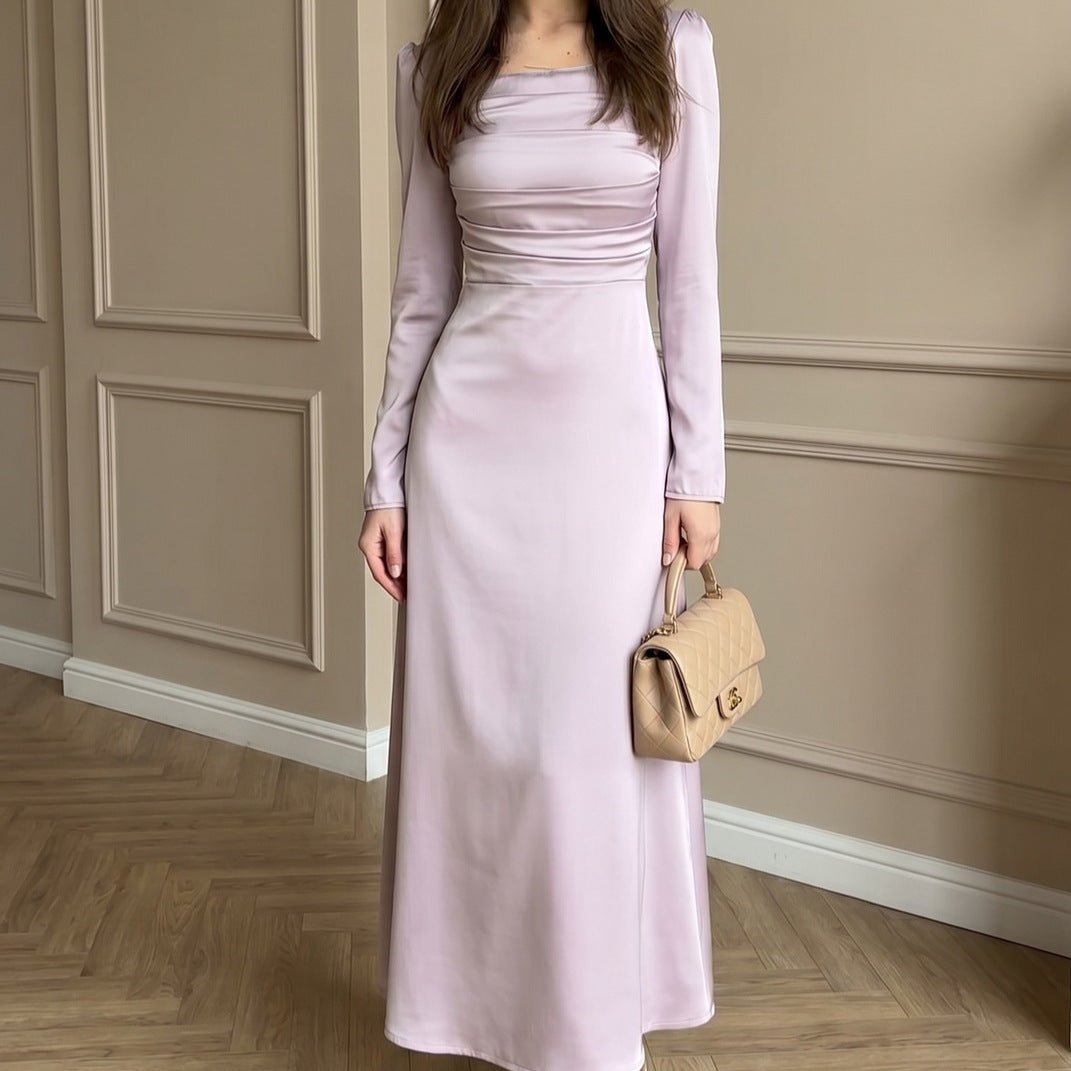 Ruched Bodice Satin Maxi Dress(MS446) - Mariam's Collection