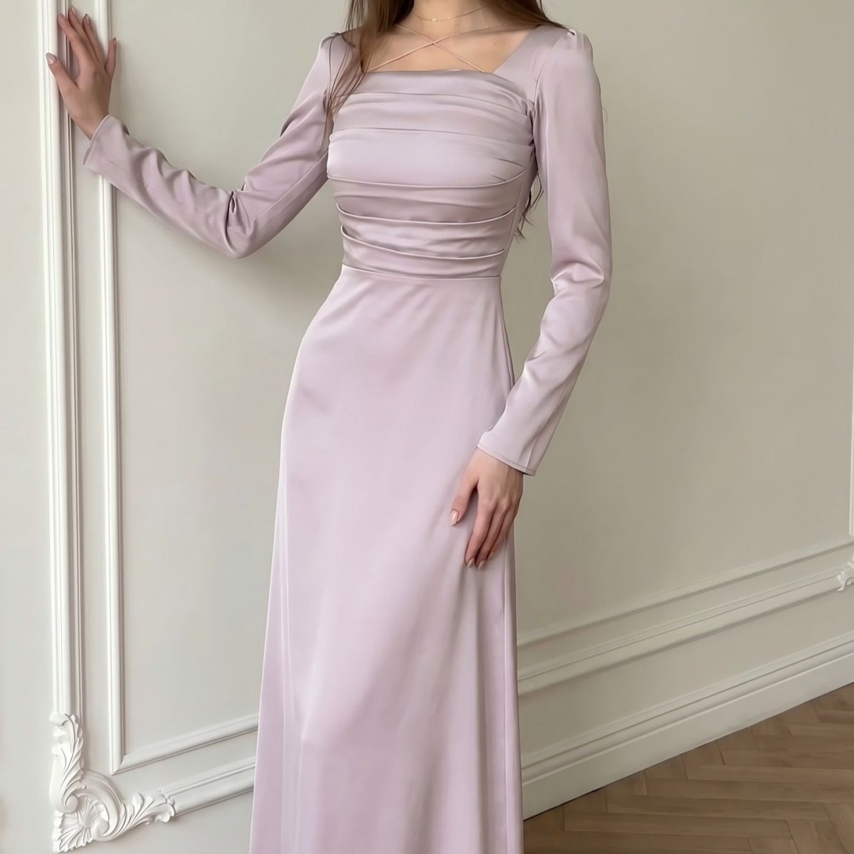 Ruched Bodice Satin Maxi Dress(MS446) - Mariam's Collection