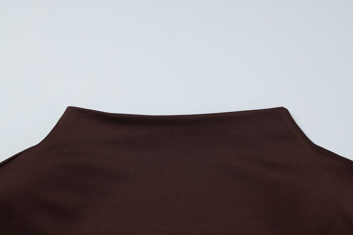 Ruched Bodycon Gown with Metal Hardware | High Neck Modal Maxi Dress(MS233) - Mariam's Collection