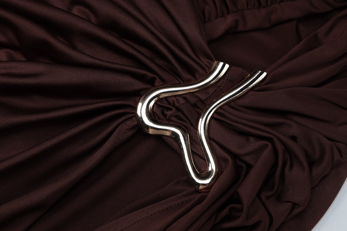 Ruched Bodycon Gown with Metal Hardware | High Neck Modal Maxi Dress(MS233) - Mariam's Collection