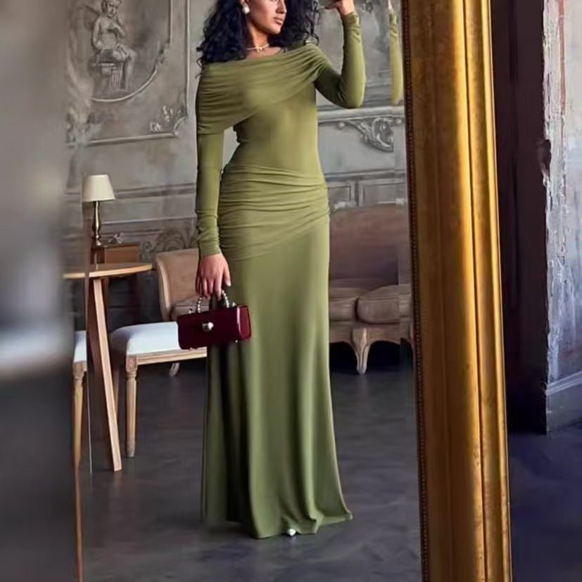 green bodycon maxi dress Ruched Bodycon Maxi Dress(MS219), olive green / XXL