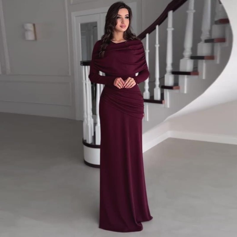 Ruched Bodycon Maxi Dress(MS219), burgundy / L