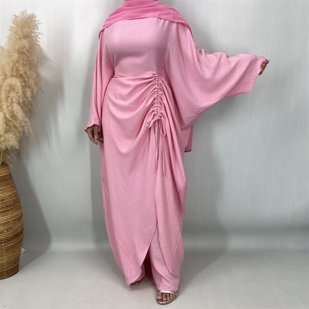 Ruched Drawstring Batwing Top & Wide-Leg Trousers Co-ord Set(MS478) - Mariam's Collection
