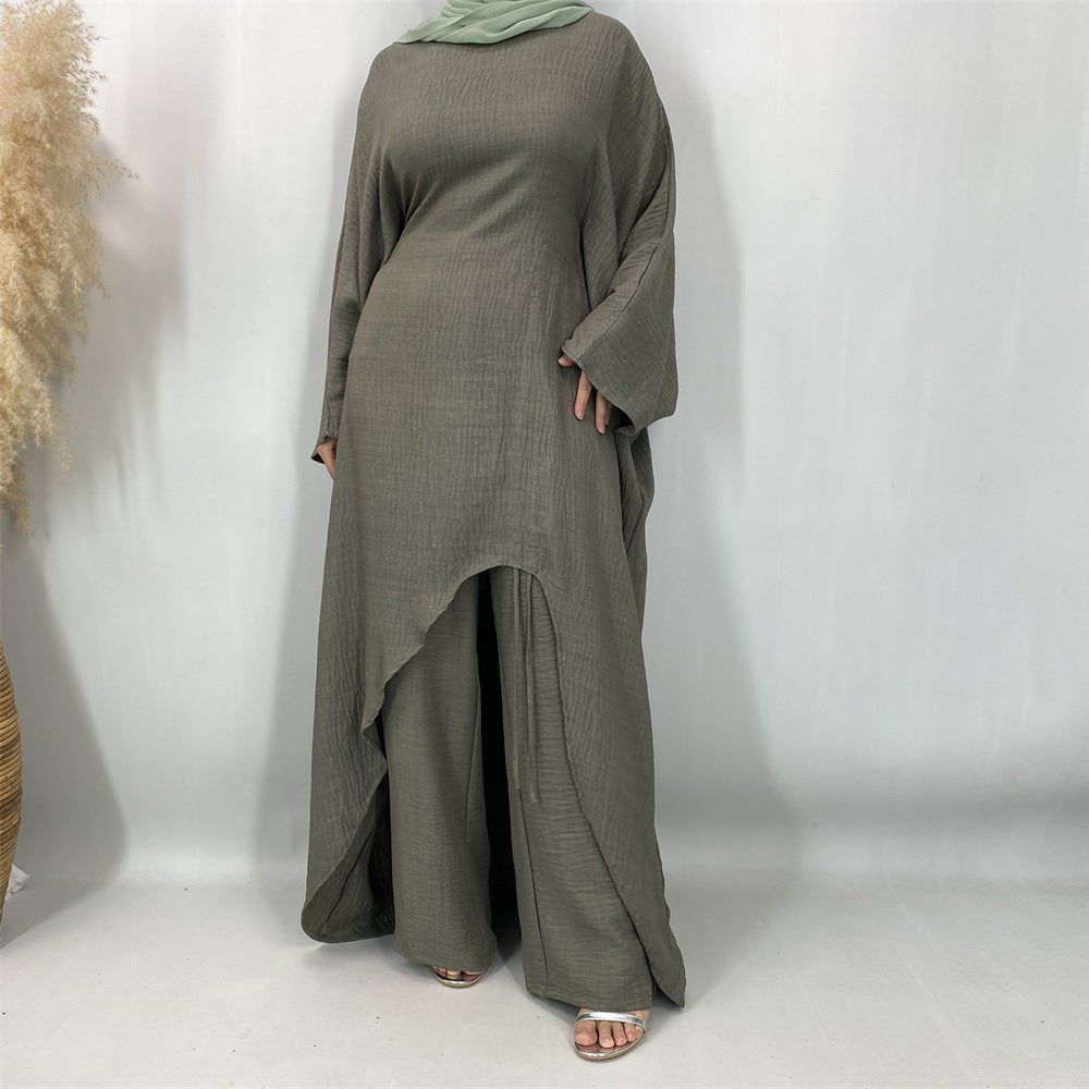 Ruched Drawstring Batwing Top & Wide-Leg Trousers Co-ord Set(MS478) - Mariam's Collection