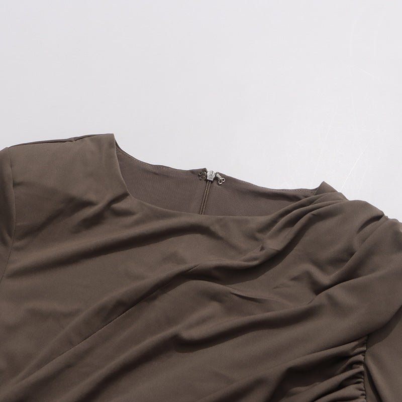 Ruched Dress with Braided Cutout Waist(MS345) - Mariam's Collection