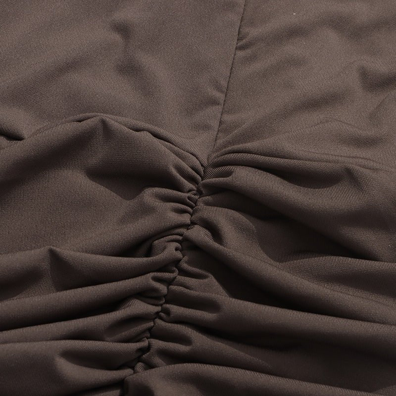 Ruched Dress with Braided Cutout Waist(MS345) - Mariam's Collection