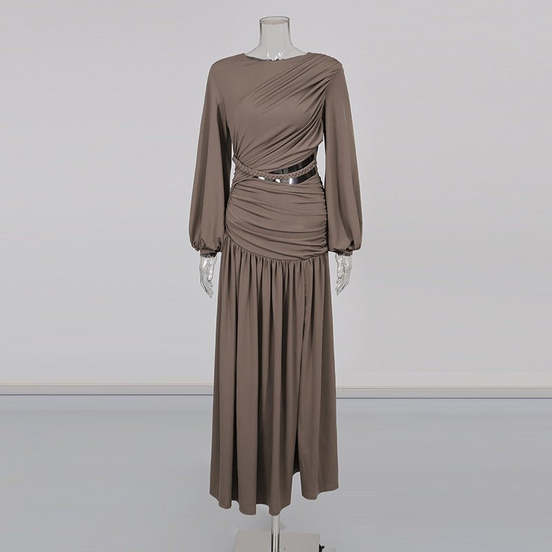 Ruched Dress with Braided Cutout Waist