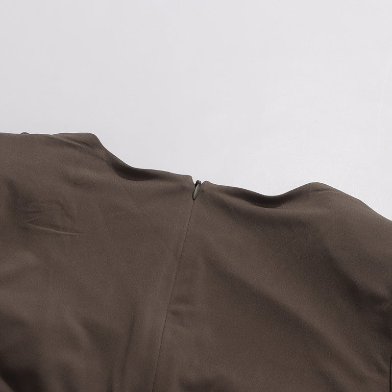 Ruched Dress with Braided Cutout Waist(MS345) - Mariam's Collection