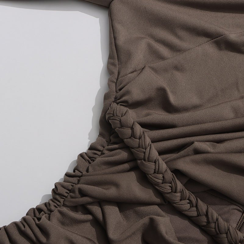 Ruched Dress with Braided Cutout Waist(MS345) - Mariam's Collection