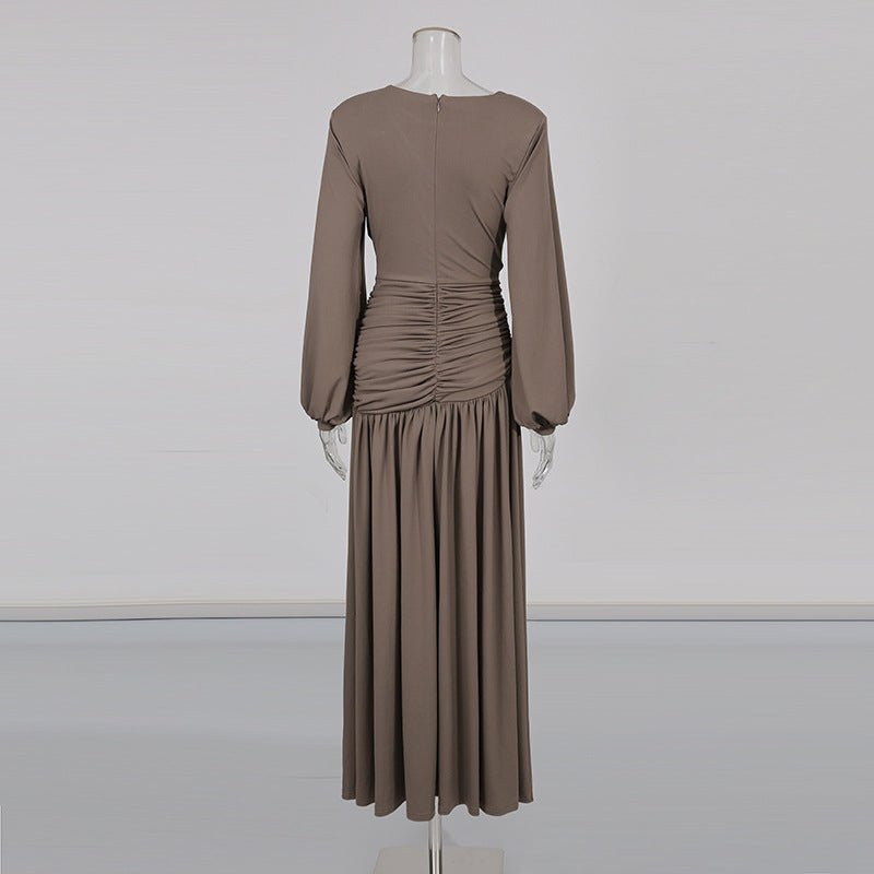 Ruched Dress with Braided Cutout Waist(MS345) - Mariam's Collection