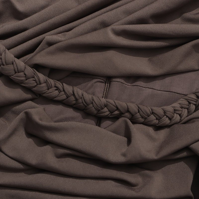 Ruched Dress with Braided Cutout Waist(MS345) - Mariam's Collection