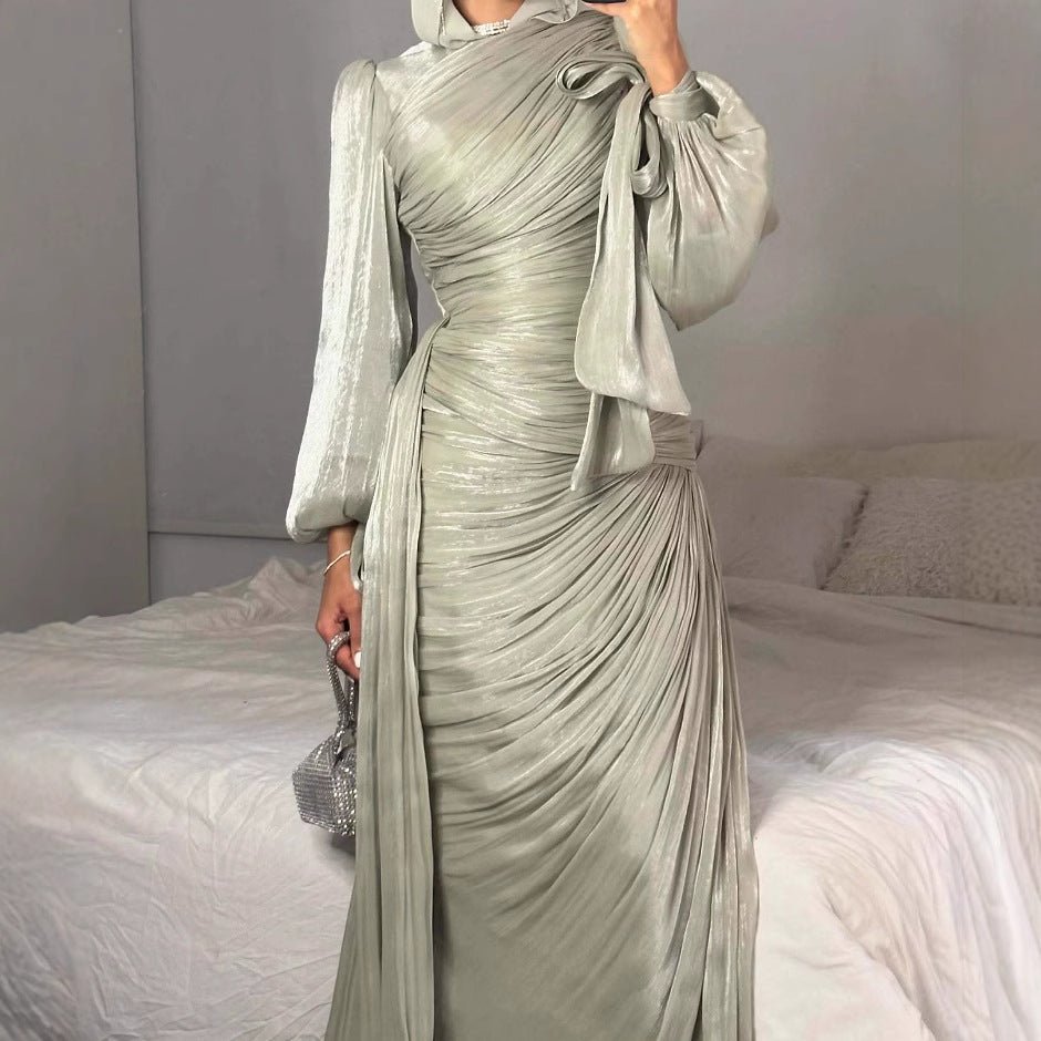 Ruched Evening Dress | Puff Sleeve Bodycon Maxi Dress(MS280) - Mariam's Collection