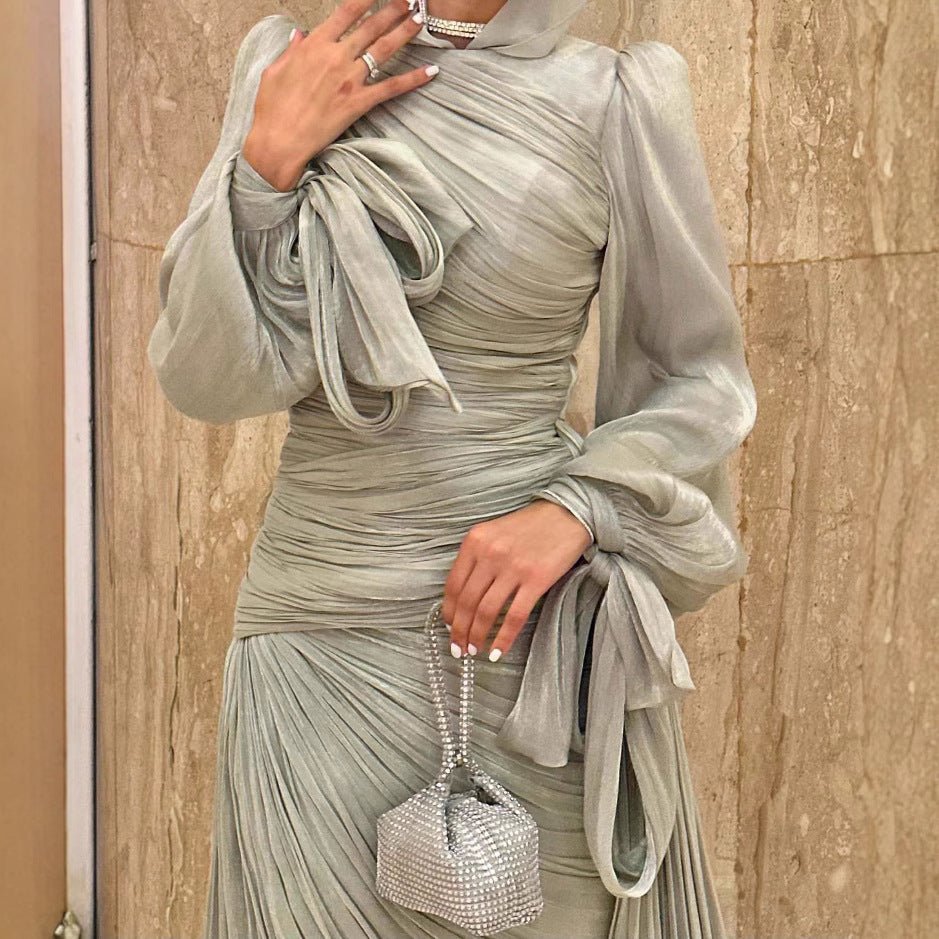 Ruched Evening Dress | Puff Sleeve Bodycon Maxi Dress(MS280) - Mariam's Collection
