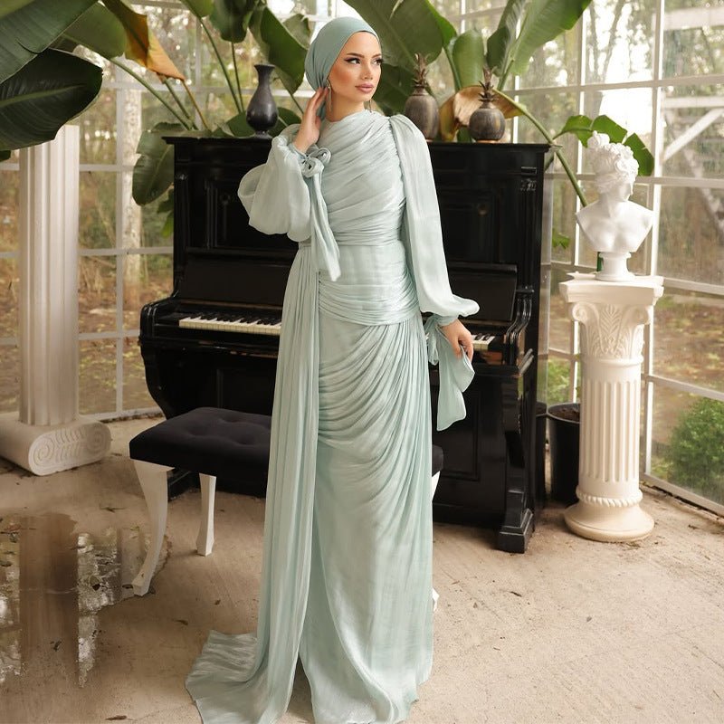 Ruched Evening Dress | Puff Sleeve Bodycon Maxi Dress(MS280) - Mariam's Collection