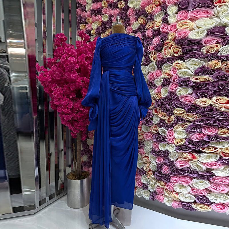 Ruched Evening Dress | Puff Sleeve Bodycon Maxi Dress(MS280) - Mariam's Collection