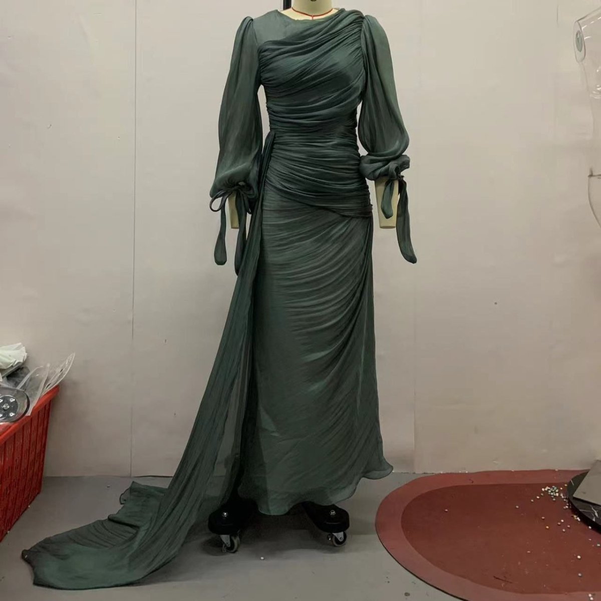 Ruched Evening Dress | Puff Sleeve Bodycon Maxi Dress(MS280) - Mariam's Collection