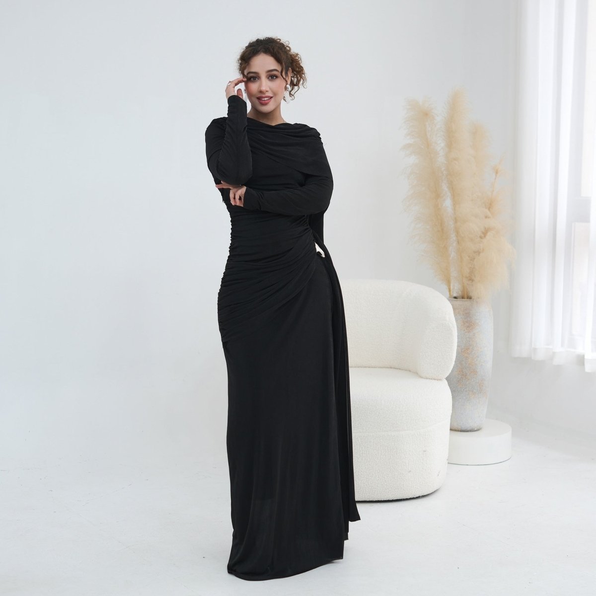 long sleeve ruched maxi dress Topshop in chocolate brown 35.0 CARE Hand Wash Cold Celandine Long-Sleeve Ruched Maxi Dress