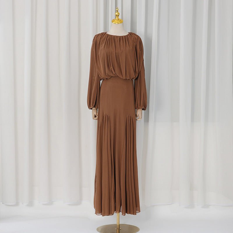 Ruched Panel Maxi Dress | Round-Neck Defined-Waist Occasion Gown(MS578) - Mariam's Collection