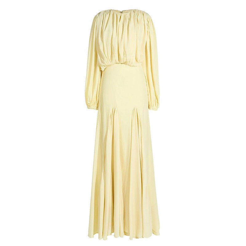 Ruched Panel Maxi Dress | Round-Neck Defined-Waist Occasion Gown(MS578) - Mariam's Collection