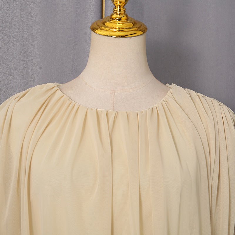 Ruched Panel Maxi Dress | Round-Neck Defined-Waist Occasion Gown(MS578) - Mariam's Collection