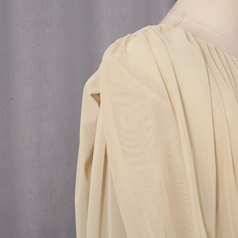 Ruched Panel Maxi Dress | Round-Neck Defined-Waist Occasion Gown(MS578) - Mariam's Collection