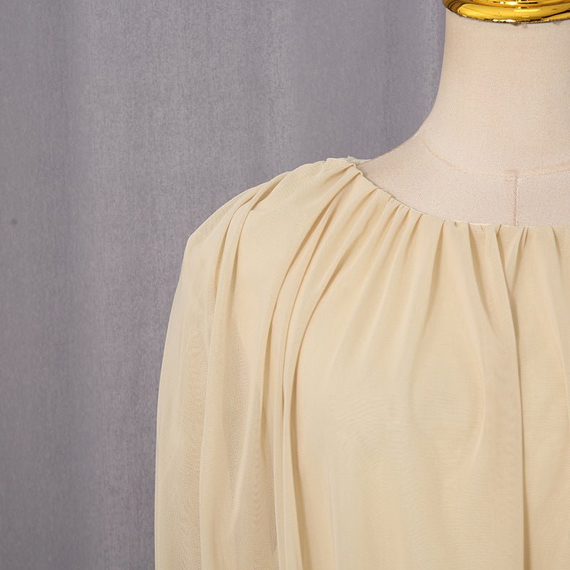 Ruched Panel Maxi Dress | Round-Neck Defined-Waist Occasion Gown(MS578) - Mariam's Collection