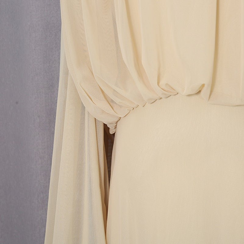 Ruched Panel Maxi Dress | Round-Neck Defined-Waist Occasion Gown(MS578) - Mariam's Collection