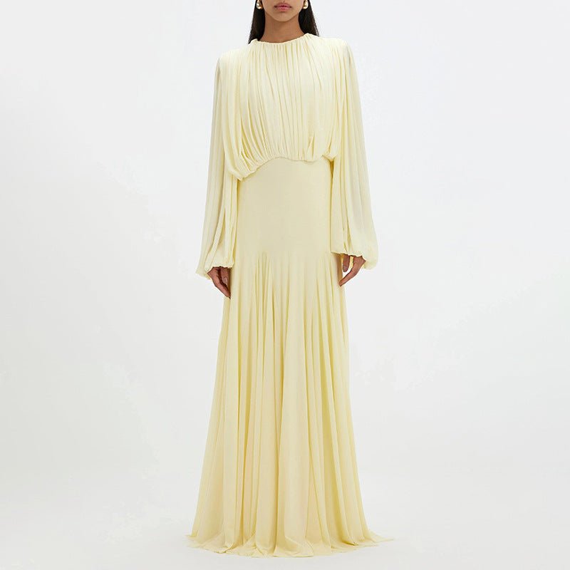 Ruched Panel Maxi Dress | Round-Neck Defined-Waist Occasion Gown(MS578) - Mariam's Collection