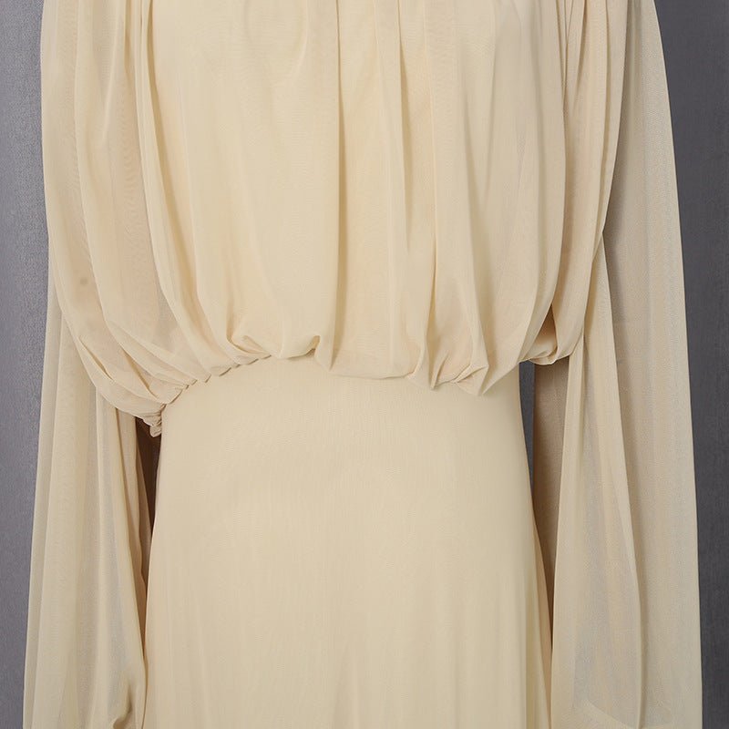 Ruched Panel Maxi Dress | Round-Neck Defined-Waist Occasion Gown(MS578) - Mariam's Collection