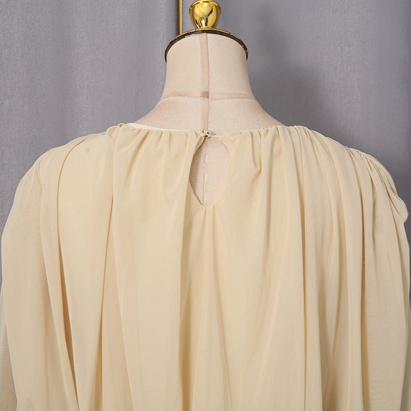 Ruched Panel Maxi Dress | Round-Neck Defined-Waist Occasion Gown(MS578) - Mariam's Collection