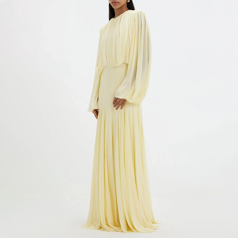 Ruched Panel Maxi Dress | Round-Neck Defined-Waist Occasion Gown(MS578) - Mariam's Collection