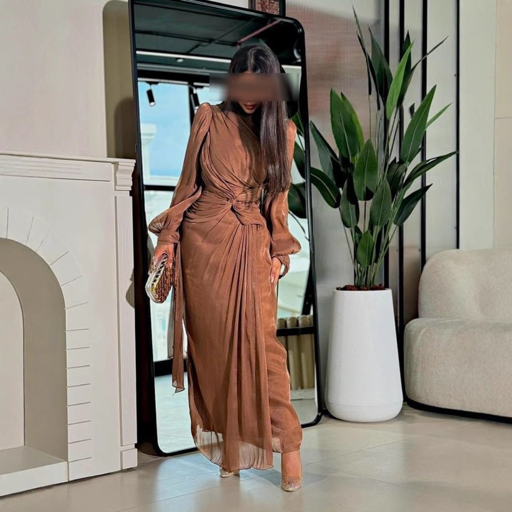 Ruched Ribbon Shimmer Evening Dress(MS264) - Mariam's Collection