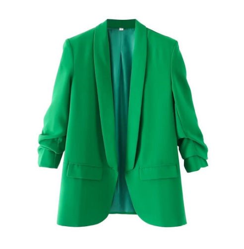 Ruched Sleeve Blazer | Three - Quarter Sleeve Longline Jacket (MS241) - Mariam's Collection