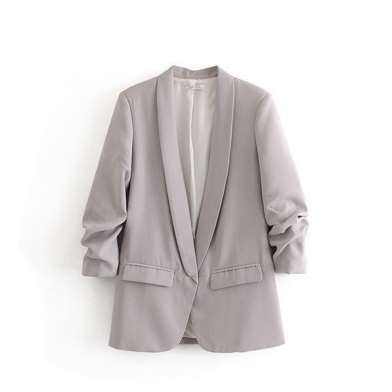 Ruched Sleeve Blazer | Three - Quarter Sleeve Longline Jacket (MS241) - Mariam's Collection