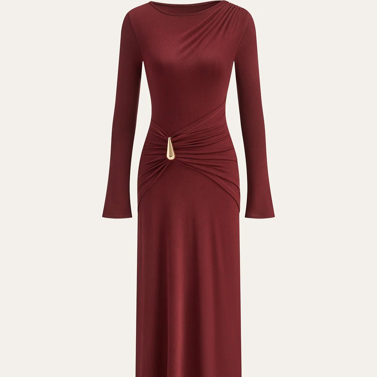 Ruched Waist Gown with Metal Hardware(MS253) - Mariam's Collection