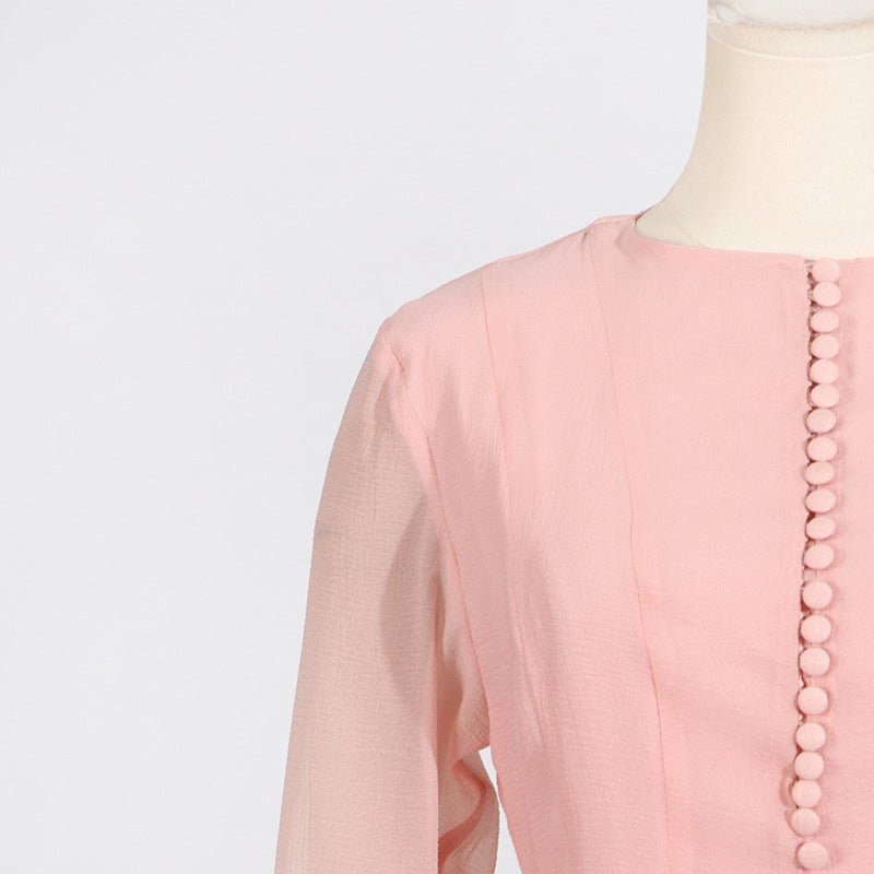 Ruffle Hem Dress with Sheer Sleeves(MS304) - Mariam's Collection