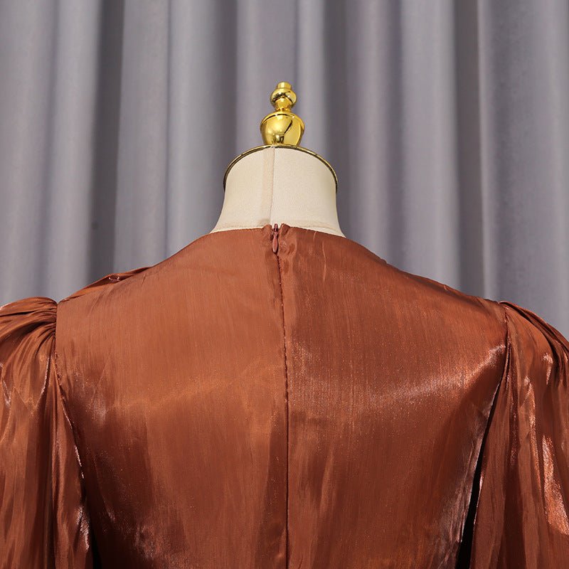 Satin Diagonal Pleat Dress with Bow Waist(MS324) - Mariam's Collection