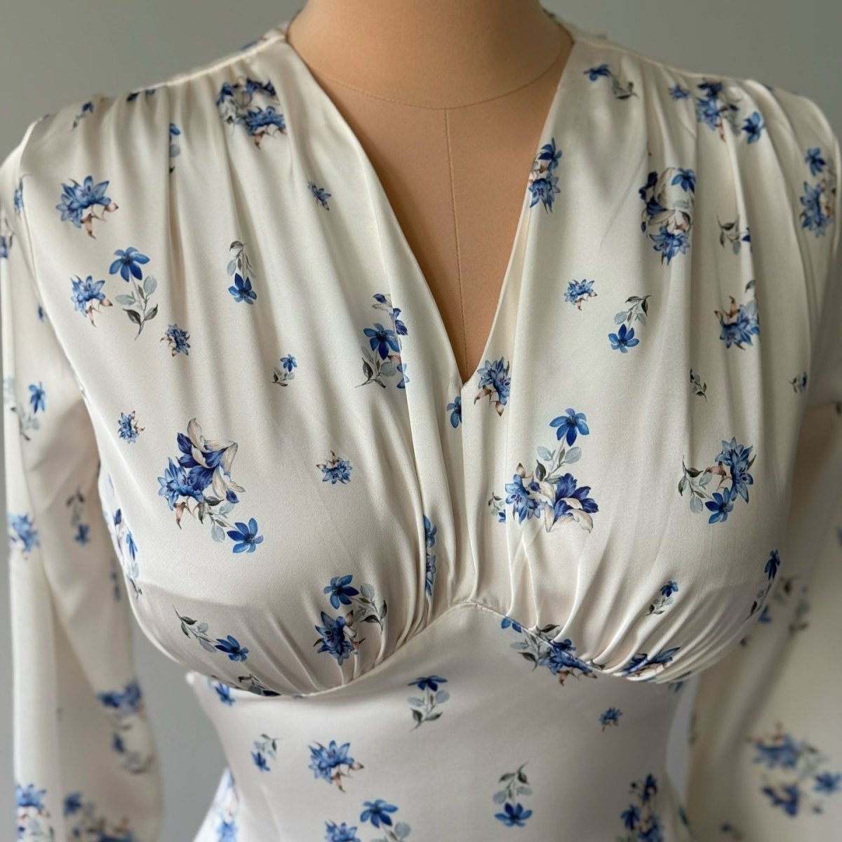 Satin Floral Print V - Neck Maxi Dress(MS378) - Mariam's Collection