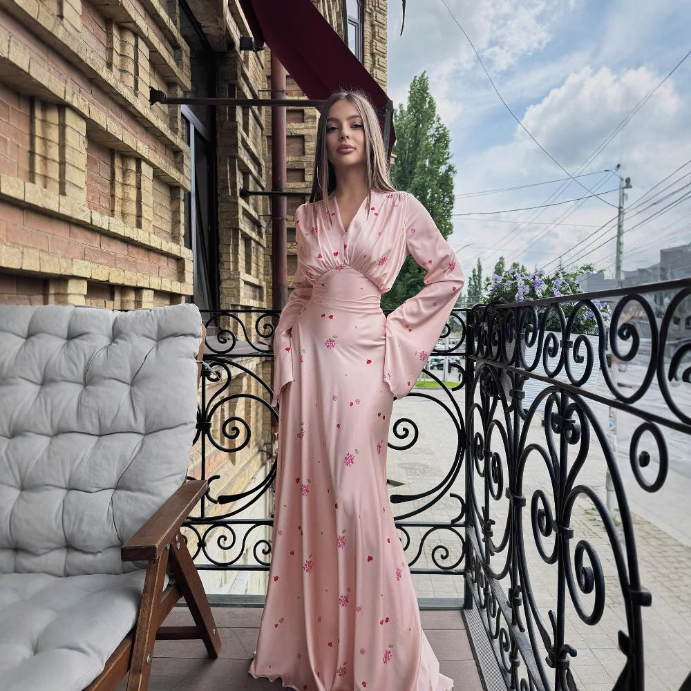 Satin Floral Print Wrap Dress – Floral Maxi Dress Pink / M