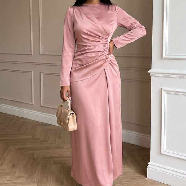 satin long sleeve maxi dress formal Ruched Waist Dress(MS497), Pink / XL you can choose the Size (Shoe):11.5 kitchen cabinet handle Sage Green Satin Halter