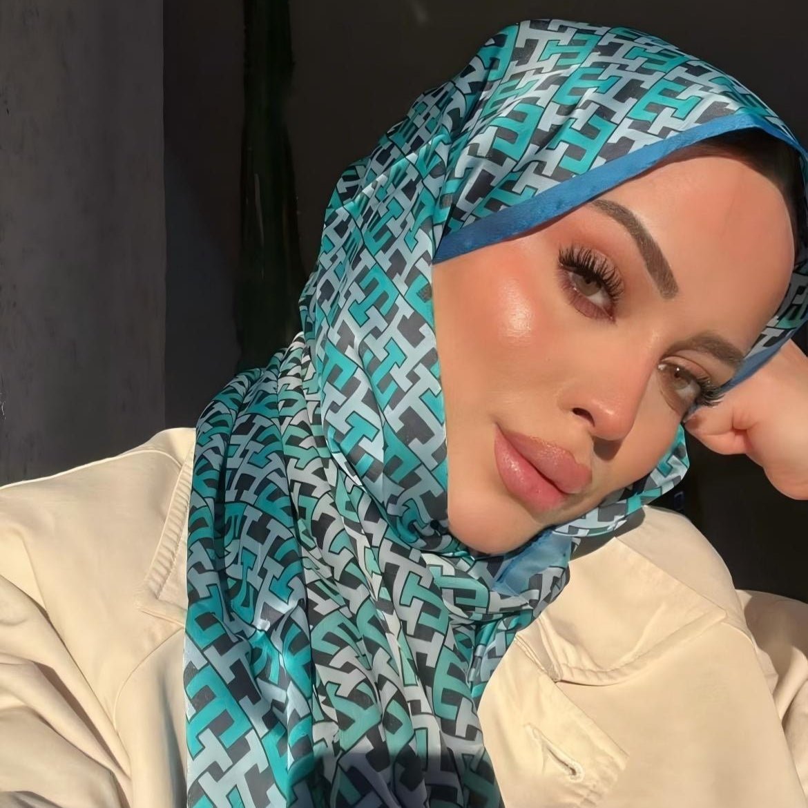 Satin Silk Printed Hijab Scarf(MH217) - Mariam's Collection