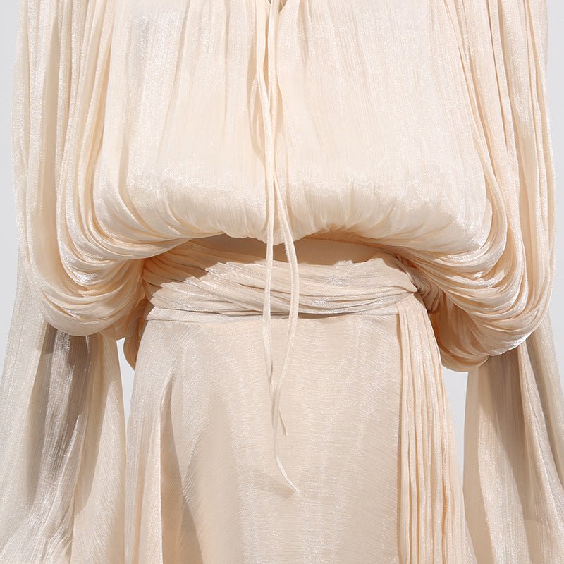 Satin Tie - Neck Blouson Dress(MS354) - Mariam's Collection
