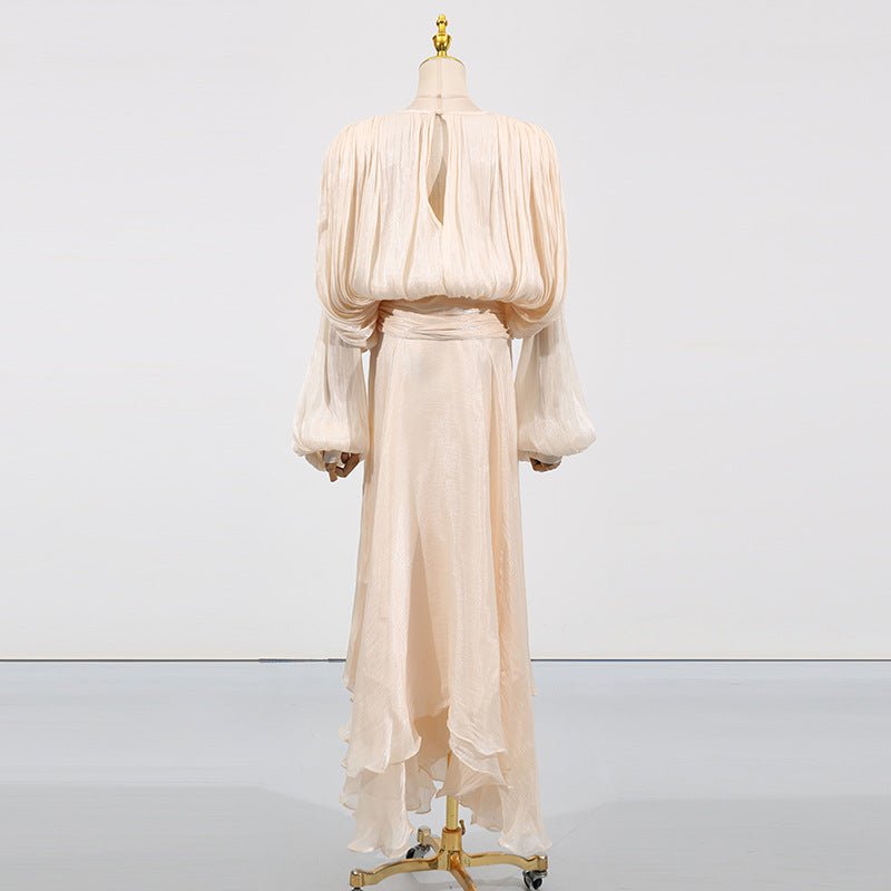 Satin Tie - Neck Blouson Dress(MS354) - Mariam's Collection