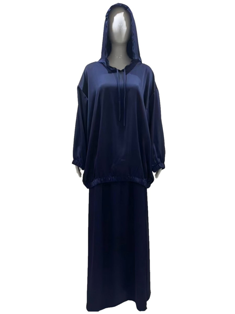 Satin Two - Piece Set with Hooded Top & Maxi Skirt(MS348) - Mariam's Collection