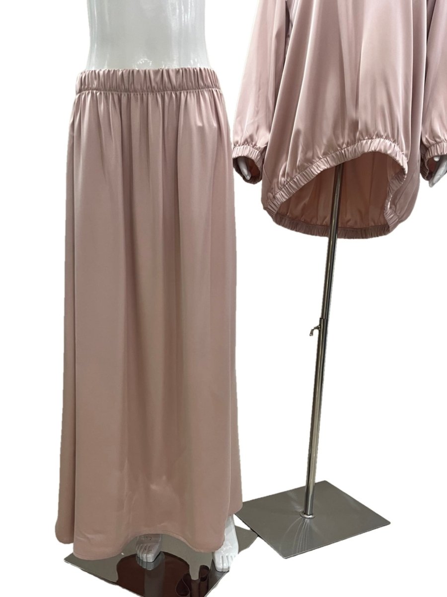 Satin Two - Piece Set with Hooded Top & Maxi Skirt(MS348) - Mariam's Collection