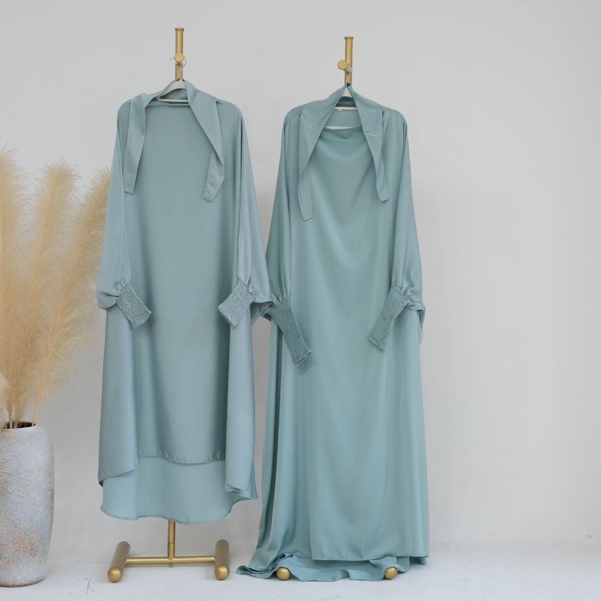mother and daughter matching maxi dresses Muslim Women Mother And Daughter Girl Matching Satin Prayer Dress Overhead Jilbab Robe