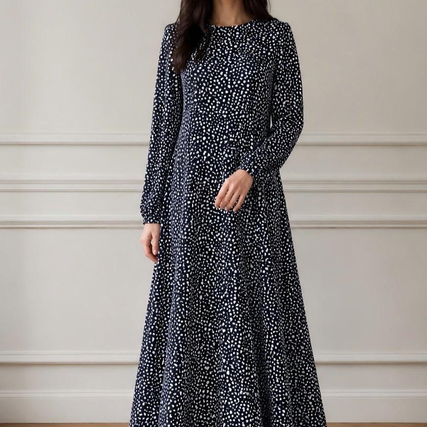 Scattered Spot Print Long Sleeve Maxi Dress(MS493) - Mariam's Collection