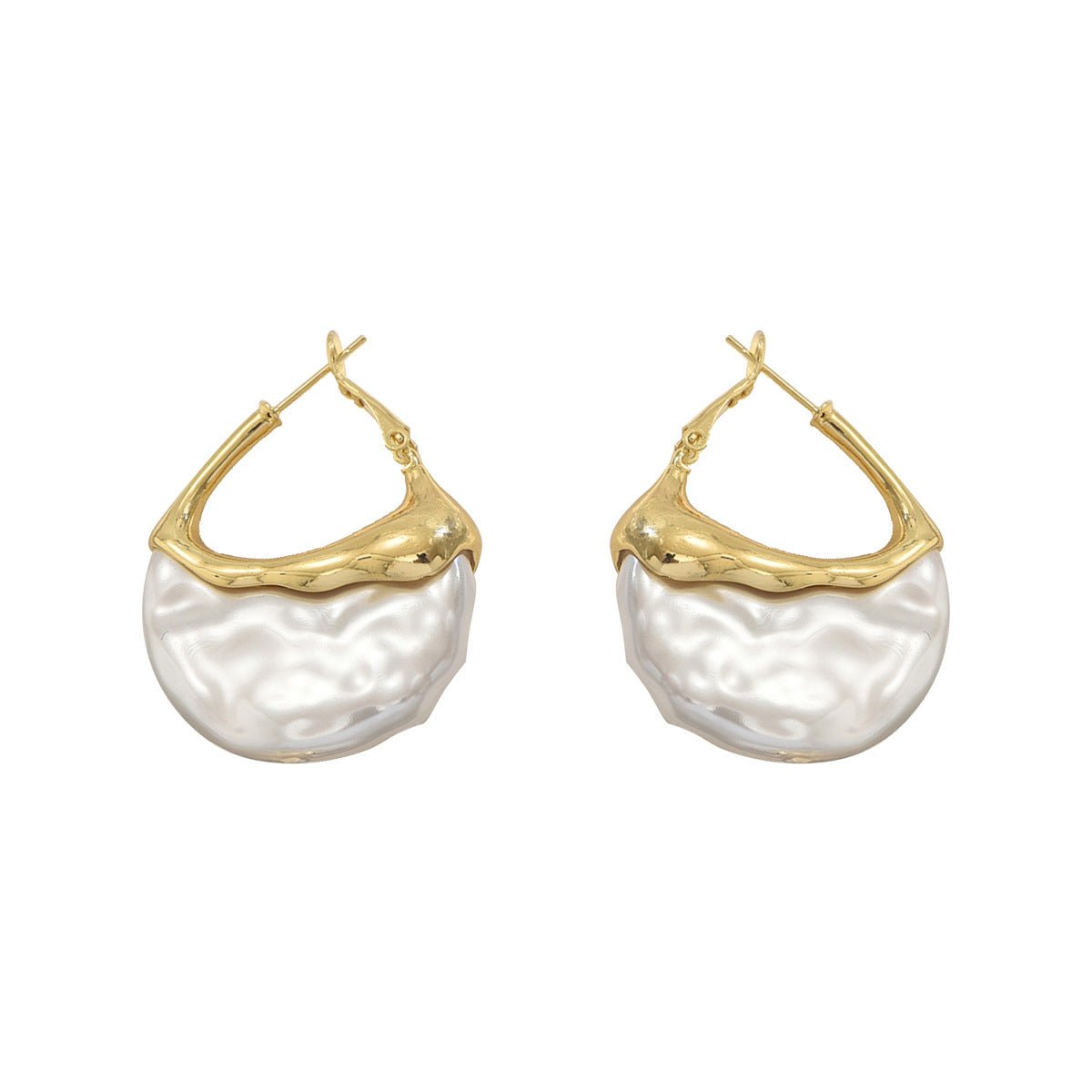 Sculpted Pearl Drop Hoop Earrings (MAC415) - Mariam's Collection
