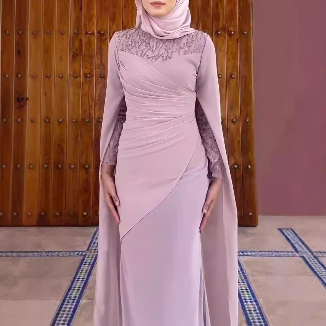Sequin Embellished Formal Dress | Long Sleeve Ruched Bodycon Dress(MS272) - Mariam's Collection